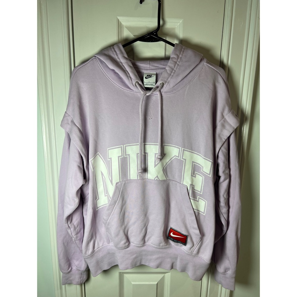 Nike Team Women Lavender Purple Hoodie Layered Shoulder Logo Sweatshirt Small